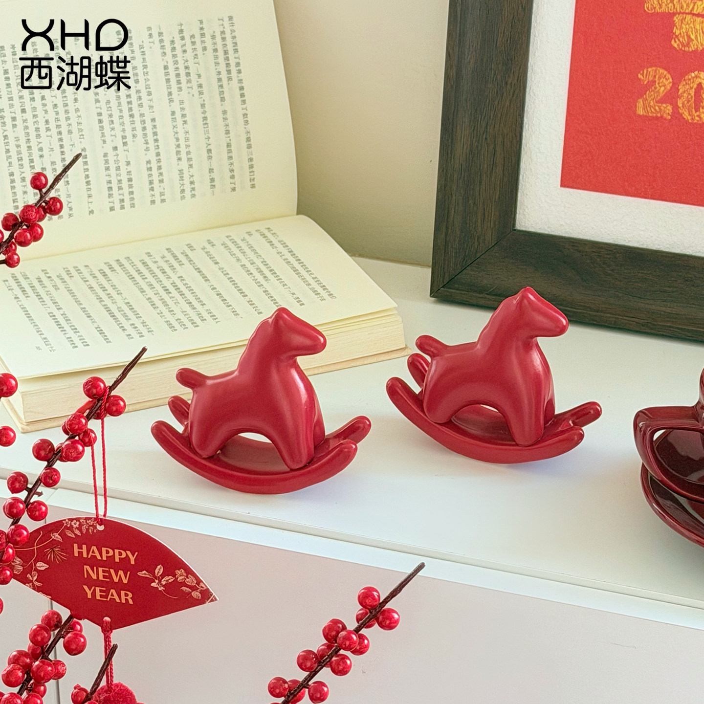 喜庆陶瓷红色摇摇马茶宠摆件茶道文玩办公桌面马年可爱装饰工艺品,家居饰品,桌面摆件,淘宝优惠券,粉丝福利购,淘宝优惠卷