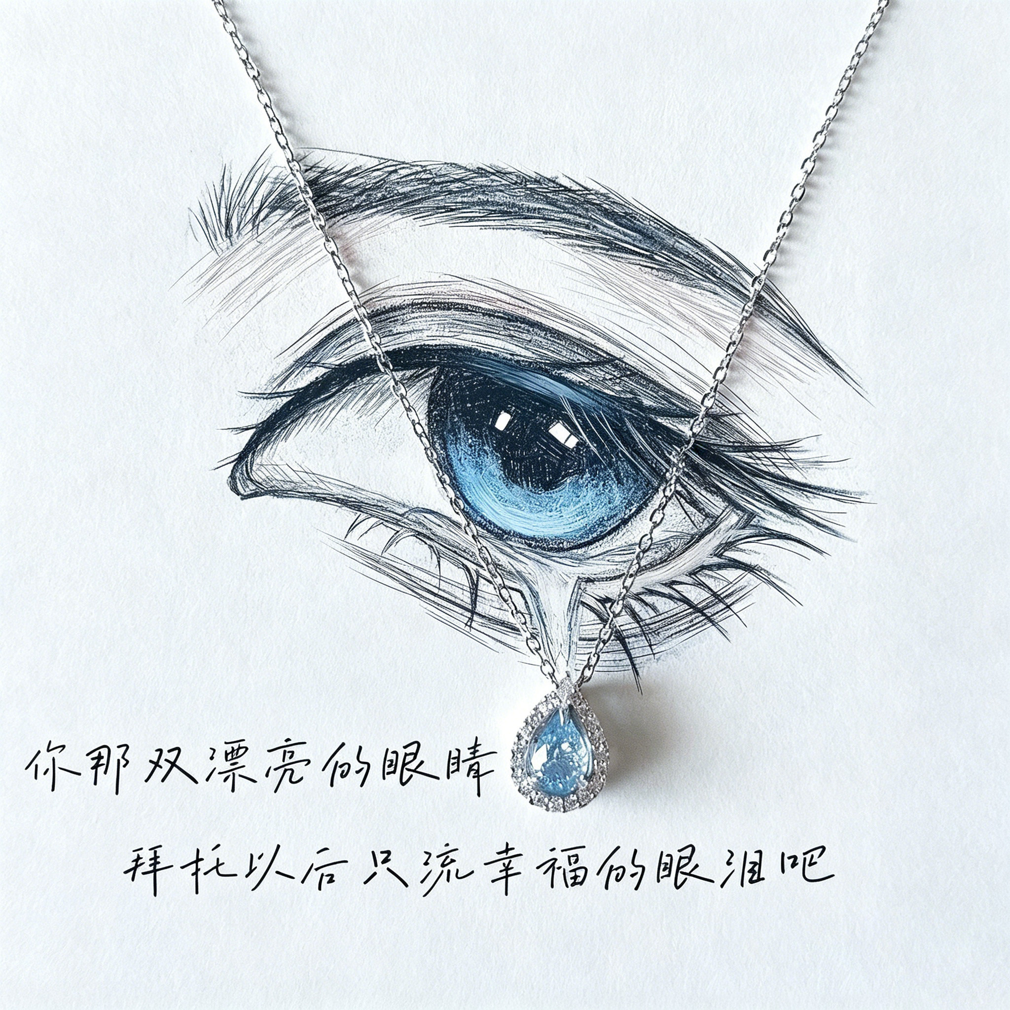 古风配饰蓝眼泪水滴项链小众海蓝宝吊坠锁骨链送女友送妈妈礼物