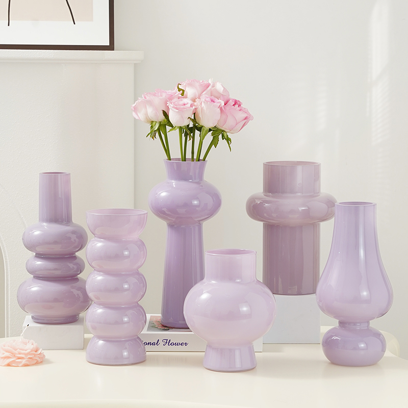 现代北欧中古玻璃花瓶法式高颜值轻奢客厅餐桌插花艺术家居摆件