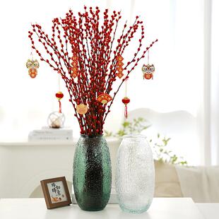 新中式禅意复古风菩提玻璃花瓶高级感水养鲜花银柳插花瓶客厅摆件