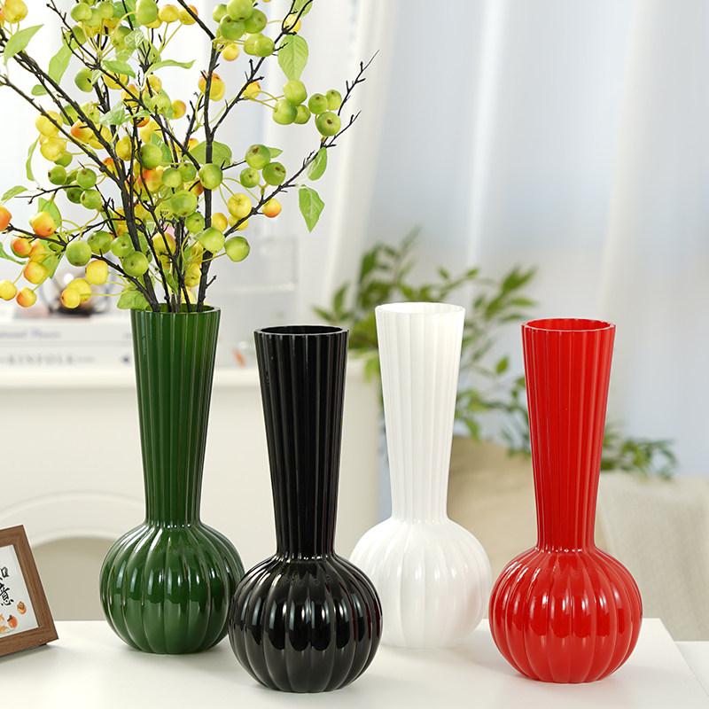 姝好 ins中古风竖纹玻璃花瓶家用高级感仿真花插花器装饰品摆件