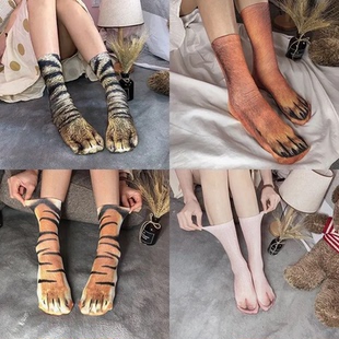 动物仿真袜子3D动物袜猫咪小狗鸡爪情侣袜子儿童成人袜子撸猫神器