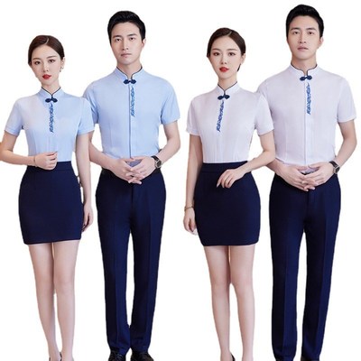 男女中式衬衫酒店餐厅服务员工作服茶楼餐饮饭店正装工衣刺绣logo