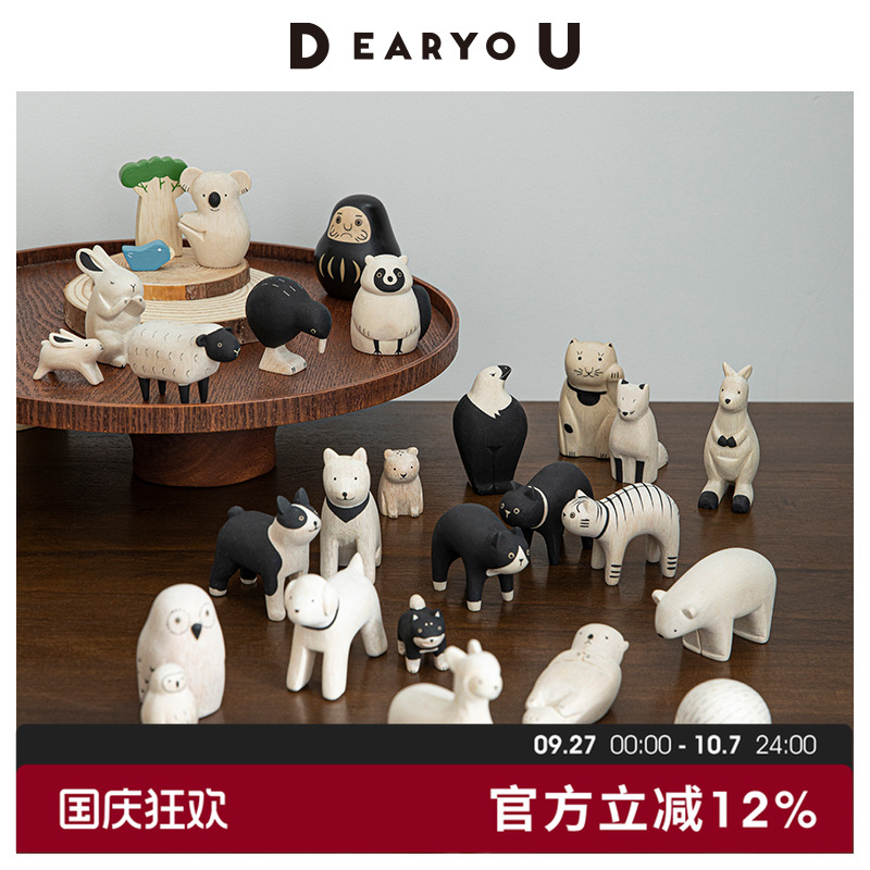 T-lab手作木雕摆件猫狗羊驼兔子
