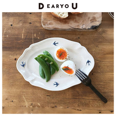 DEARYOU日本进口studio m燕子浮雕盘法式复古椭圆餐盘陶瓷点心碟