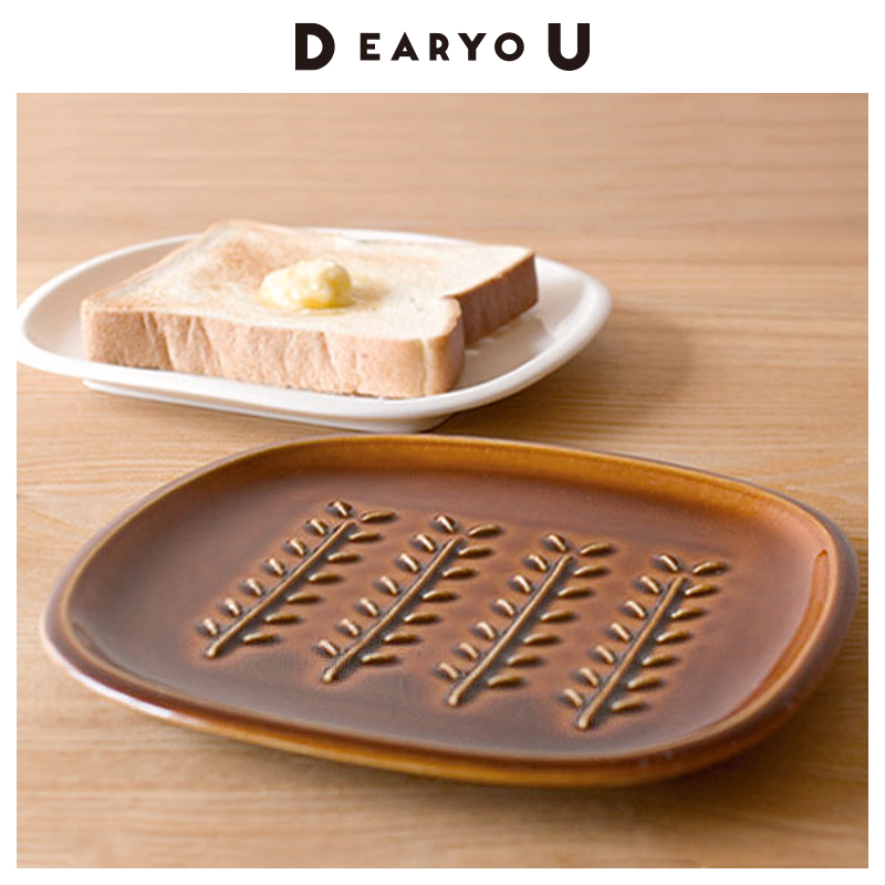 tojiki日本进口方形吐司盘浮雕盘
