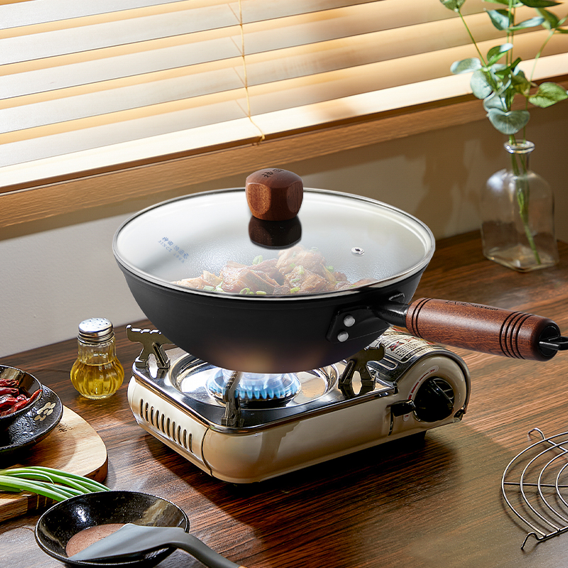 神田铸铁小炒锅24cm 铁圣炒锅家用炒菜铁锅生铁锅免开锅