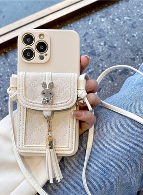 轻奢水钻兔子卡包适用vivox200s手机壳x300pro斜挎x100/x90高级感s50创意女s30/s20/s19/s18/s17全包y500防摔