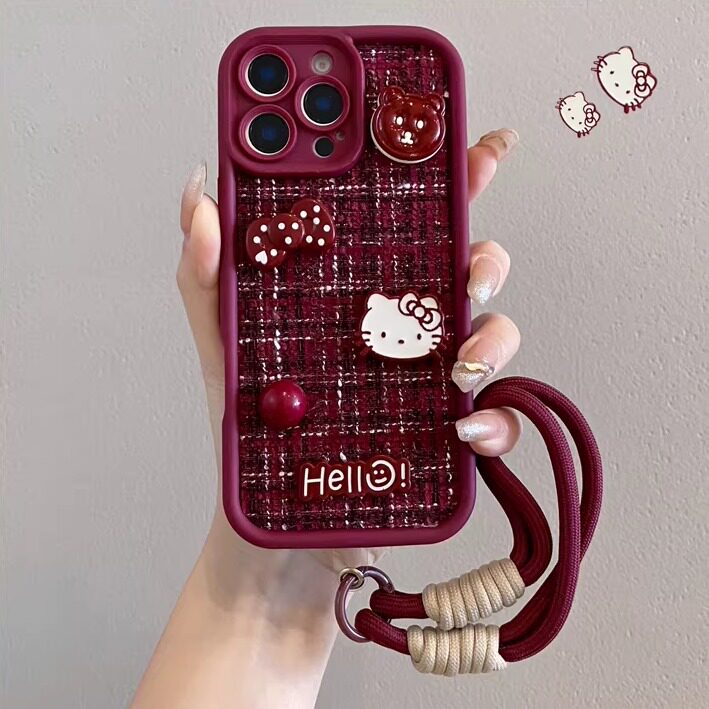 酒红色小香风kt猫适用荣耀500手机壳400荣耀300/200/100pro新款90绒布80女70挂绳x60/x50i卡通magic8/7防摔套