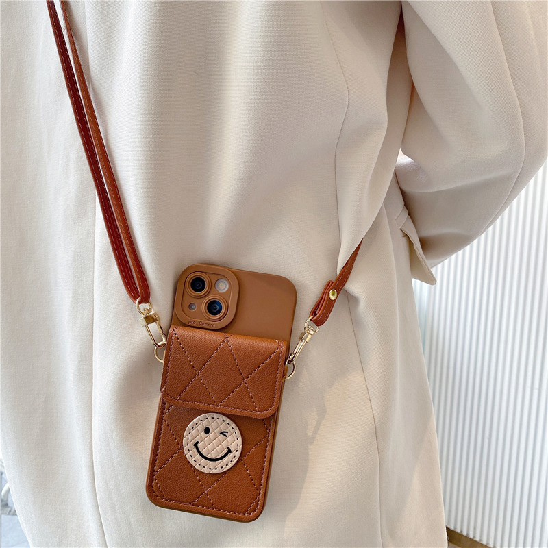 ins笑脸卡包斜跨挂绳手机壳