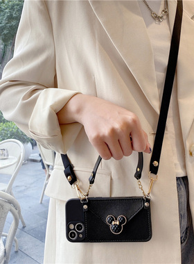 黑色小香风米妮零钱包适用荣耀500手机壳400/300/200pro新款100荣耀magic8/7创意90gt斜跨80/70/60挂绳x50i女