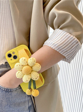 黄色花朵手腕带适用opporeno15手机壳reno14/13/12pro新款reno11斜挎绳reno10个性reno9全包A3防摔findx9/8女