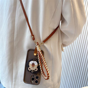 咖啡棕狮子支架手绳适用荣耀500手机壳400/300pro新款200斜跨magic8/7挂绳100腕带90全包80防摔x70软x50套win