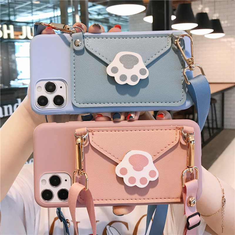 可爱创意猫爪零钱包斜跨手机壳