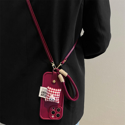 红格子表情支架手机壳全包防摔