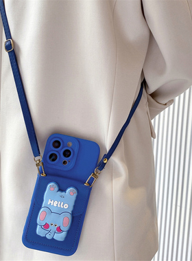 蓝色小象卡包适用华为pura70pro+手机壳pura80pro新款mate70/60pro创意mate80小众p50斜挎nova15/14/12保护套