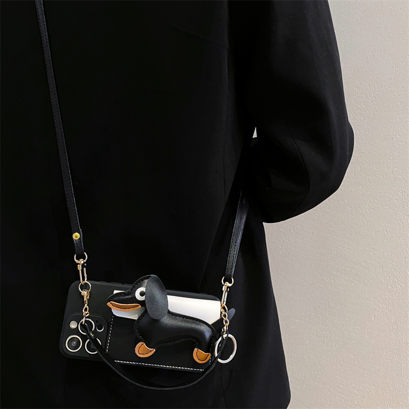 卡通腊肠狗零钱包挂绳手机壳