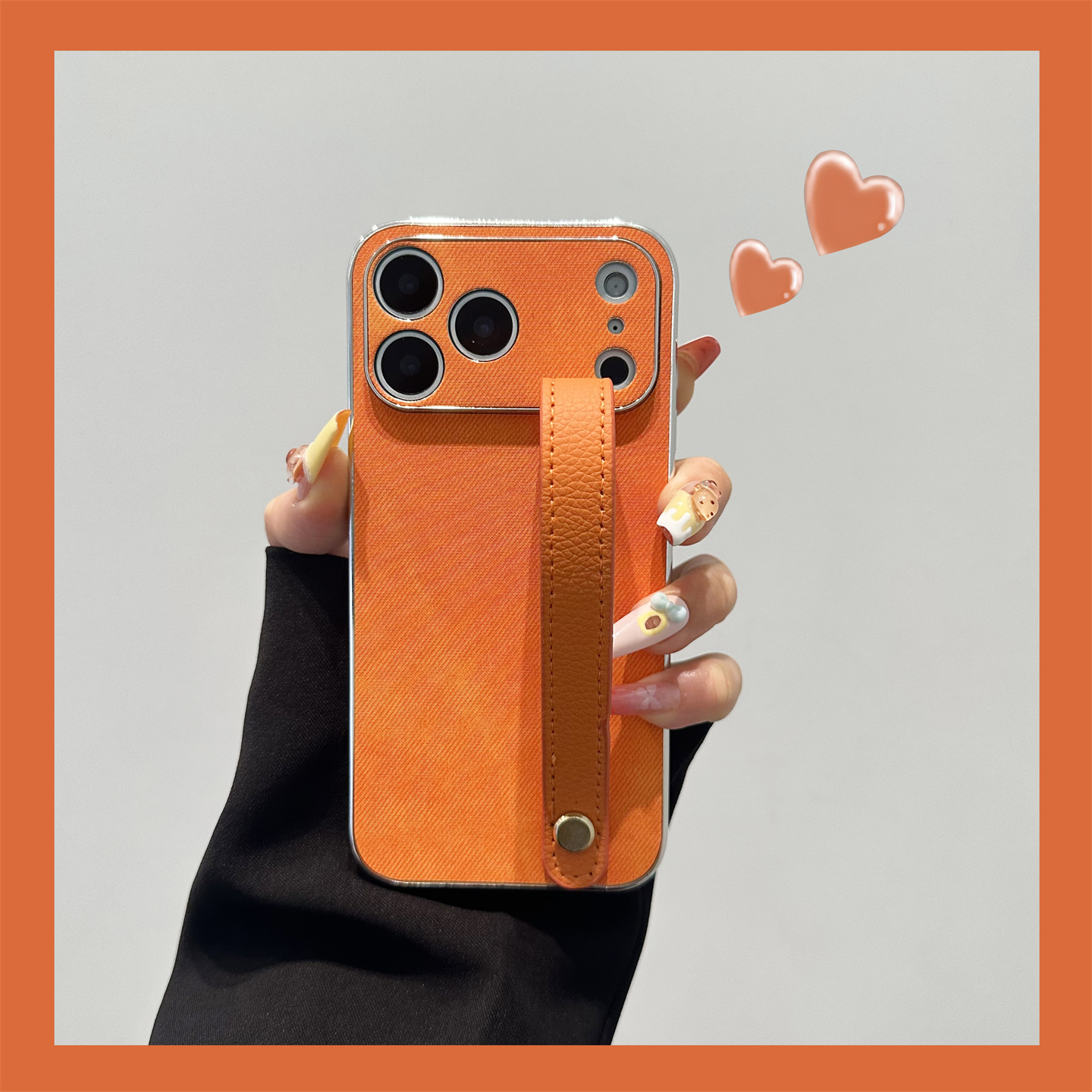 橙色手腕带皮质手机壳