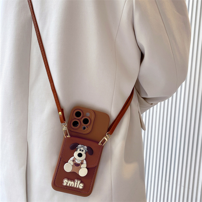 卡通棕色掌门狗卡包手机壳带挂绳