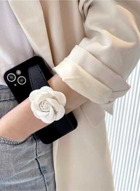 立体黑色山茶花腕带适用vivox200s手机壳x300pro保护套x100/x90斜挎y500挂绳s30/s20/s19/s18/s17软s50保护壳