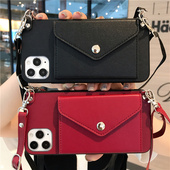 荔枝皮纹斜挎卡包适用iPhone15pro手机壳苹果17pro网红13全包边16promax防摔硅胶12简约11手提挂绳plus保护套