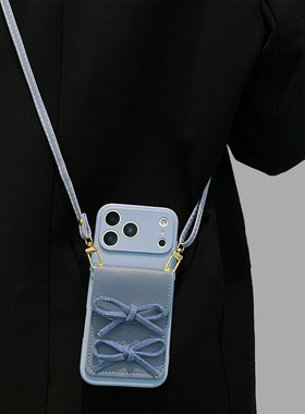 ins蓝色蝴蝶结卡包适用华为pura80pro手机壳pura70pro新款mate80斜跨mate70/60pro全包p60创意nova15/14/13女