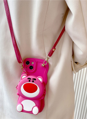 草莓小熊零钱包适用opporeno15手机reno14/13/12pro斜挎reno11卡通reno10可爱findx9/8女款A97/A58防摔A5A3套