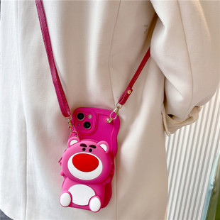 草莓小熊零钱包适用opporeno15手机reno14/13/12pro斜挎reno11卡通reno10可爱findx9/8女款A97/A58防摔A5A3套