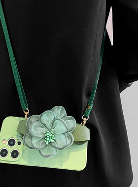 绿色纱花腕带适用华为mate60pro手机壳pura70/p60斜挎挂绳pura80pro甜美mate70/60pro小众nova14/13/12防摔套