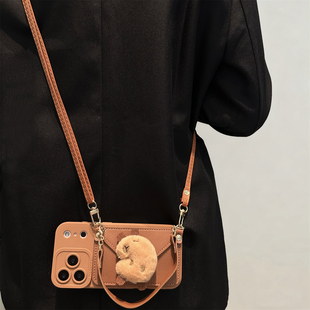 棕色卡皮巴拉卡包适用iPhone17promax手机壳苹果16pro新款15软壳14斜跨13pro可背带12卡通11全包16plus防摔套