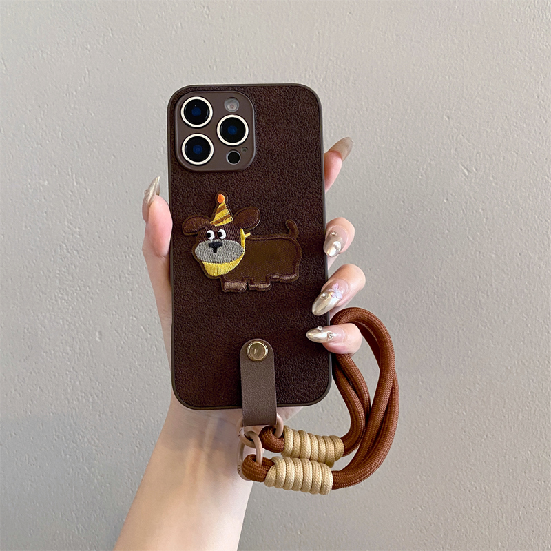 皮纹刺绣狗狗手链挂绳手机壳