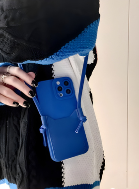 ins克莱因蓝色卡包适用vivox300pro手机壳x200s带挂绳x100/x90斜挎s50女s30防摔s20/s19/s18/s17全包y500简约