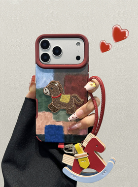 彩色涂鸦方块适用华为pura80手机壳pura70pro新款Mate80ProMax刺绣马Mate70pro木马吊坠挂绳mate60/50/40男女