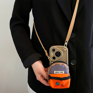 8全包A6 12pro斜挎reno11挂绳reno10挂脖findx9 A5防摔套 多巴胺橙棕零钱包包适用opporeno15手机壳reno14