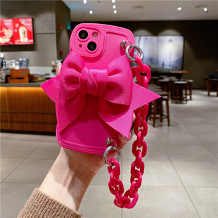 适用华为mate80pro手机壳mate70/60pro玫红蝴蝶结pura80女pura70pro腕带p60手链nova14/13/12荣耀500/400软壳