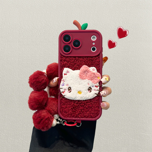 x100 s18 x90毛绒手链s50斜跨s30 s19 s17卡通女y500全包 s20 酒红毛绒凯蒂猫适用vivox300pro手机壳x200s新款