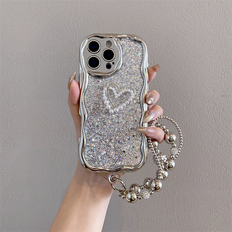 电镀银粉亮片适用苹果15女新款手机壳iphone16promax立体爱心14plus手链13女神气质12硅胶11全包防摔xs保护套,3C数码配件,手机保护套/壳,淘宝优惠券,粉丝福利购,淘宝优惠卷