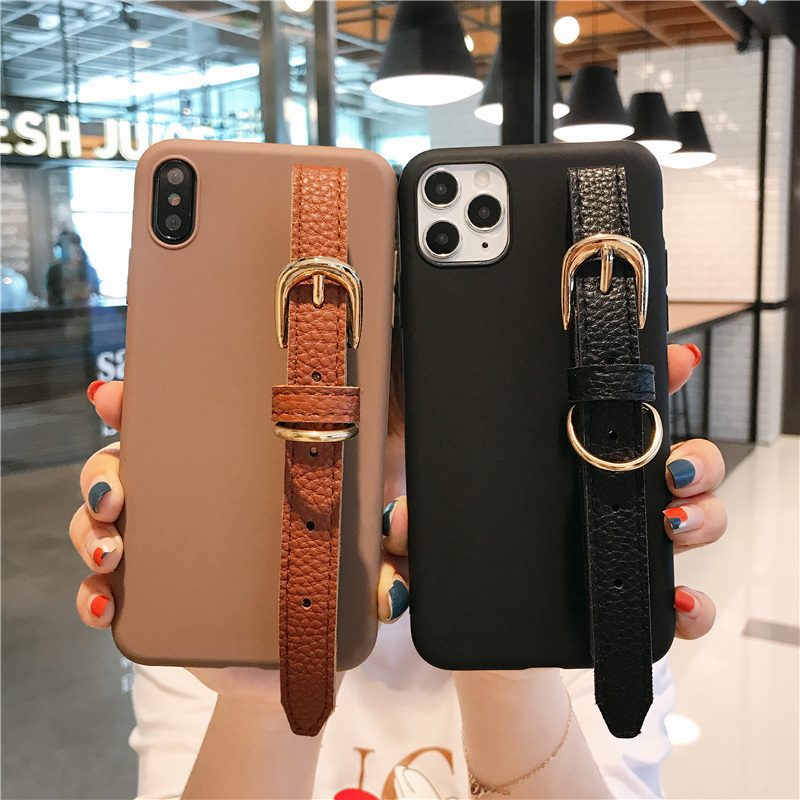ins简约皮质手腕带手机壳防摔套