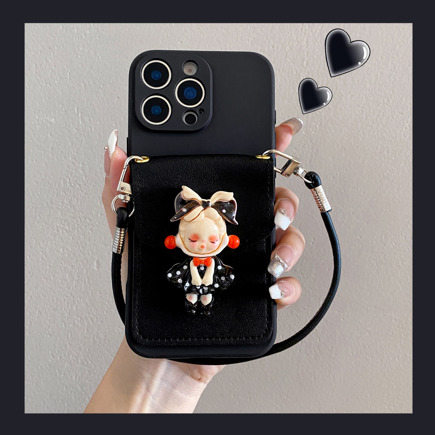黑色羞羞公主卡包斜跨手机壳