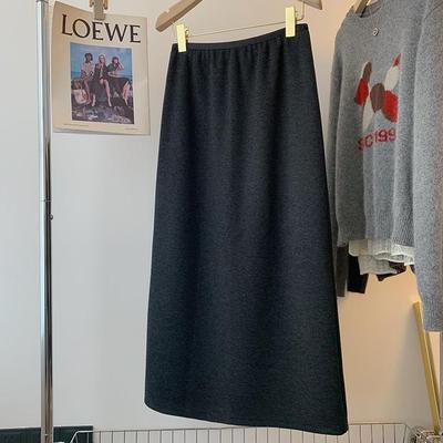 深灰色醋酸羊毛呢中长款半身裙子女2025秋冬新款a字打底松紧高腰