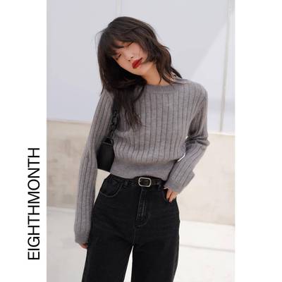 EM八月 短款毛衣女套头秋季新款高级感针织衫修身设计感小众上衣