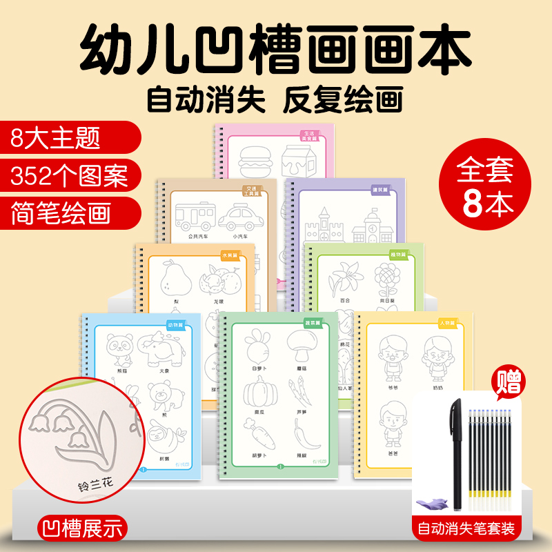儿童控笔训练幼小衔接幼儿园绘画本凹槽字帖绘本画3-6岁8幼儿启蒙简笔画入门学前班中班大班专用描摹画册小学生图画本临摹练习字帖