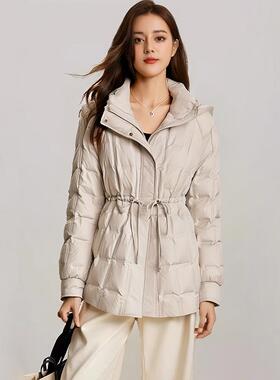 欧货轻薄白鸭绒通勤白色羽绒服女冬季新款2025外套女收腰宽松百搭