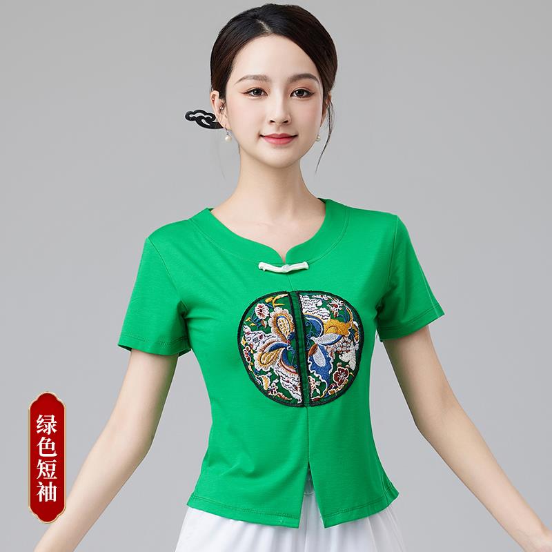 新款新款广场服装上衣棉国风刺绣古典运动杨丽萍洋气体操舞台表演