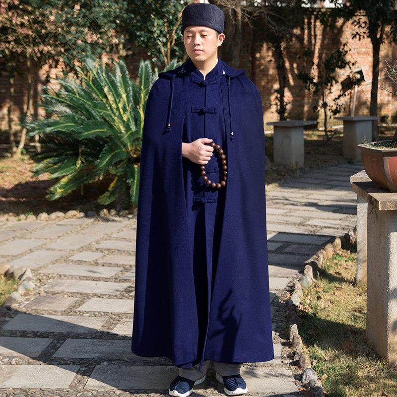 新品长款羊绒僧人打坐披风男寒冬季僧服加厚居士服禅修斗篷大