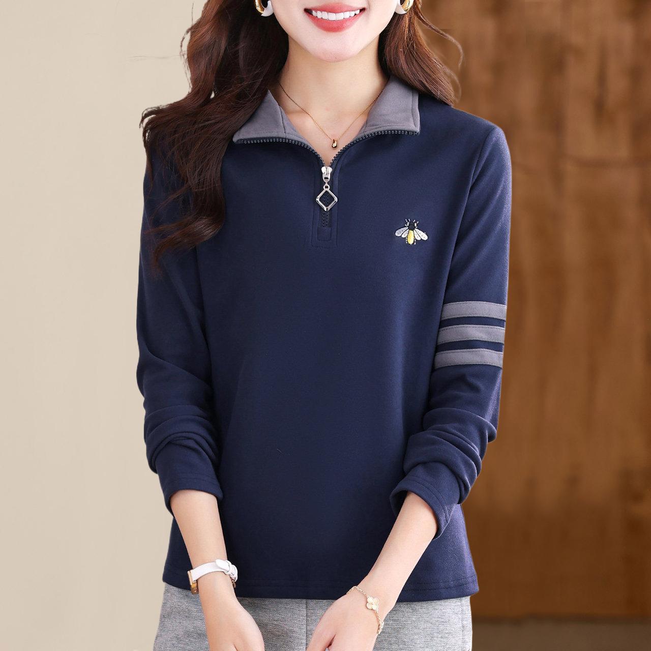 翻领薄款半拉链卫衣女款2026新款春秋小个子时尚宽松长袖休闲上衣图片