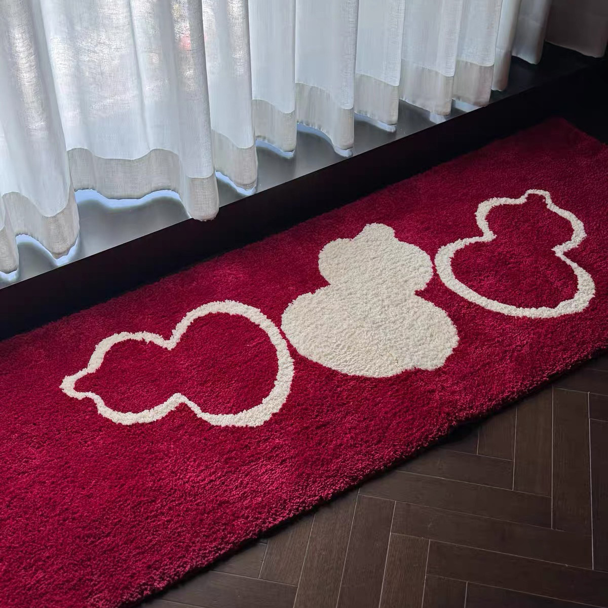 红色床边地毯高级感长条卧室结婚2026新款毛绒加厚防滑可水洗地垫,居家布艺,床边毯,淘宝优惠券,粉丝福利购,淘宝优惠卷