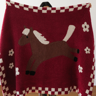 卡通马年新年毛毯半边绒加厚家用沙发盖毯柔软保暖办公室午睡毯子