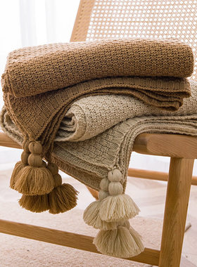 Maillard Retro Knit Brown Blanket for Sofa Bed End Decortion