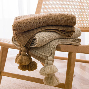 Maillard Retro Knit Brown Blanket for Sofa Bed End Decortion